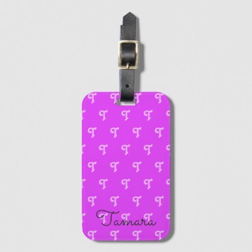 Neon Purple Bold Fun Monogrammed Monogram Initial Luggage Tag