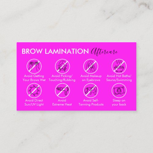 Neon Purple Brow Lamination Aftercare Advices Business Card