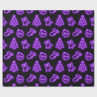 Neon Purple Christmas on Black Wrapping Paper
