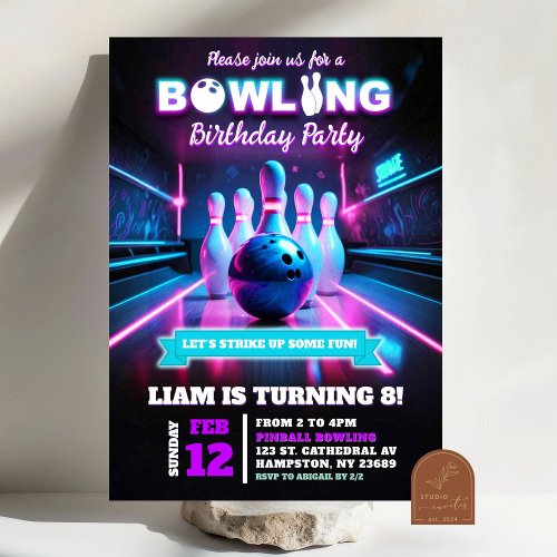 Neon Purple Cosmic Bowling Game On Birthday