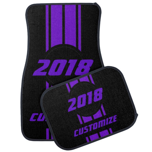 Neon Purple Double Race Stripes Car Mat (Set)