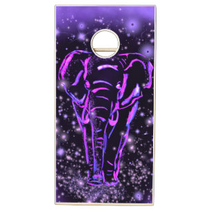 Neon Purple Elephant Cornhole Set In Starry Night