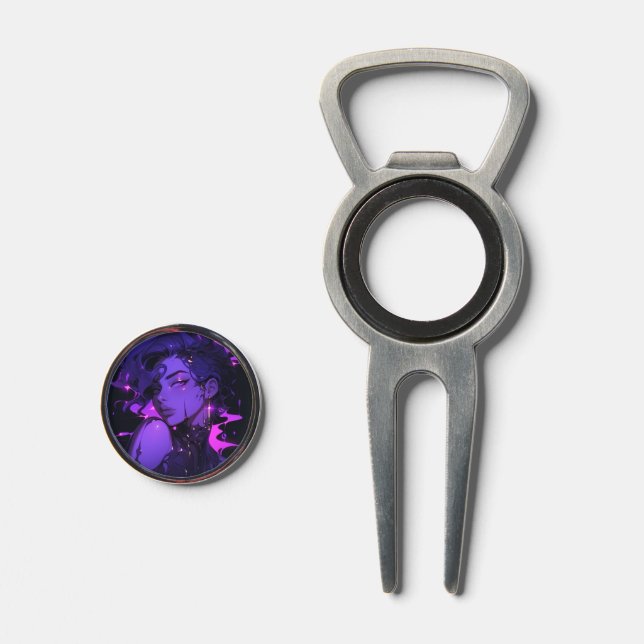 Neon Purple Fantasy Anime Girl Divot Tool (Front (Open))