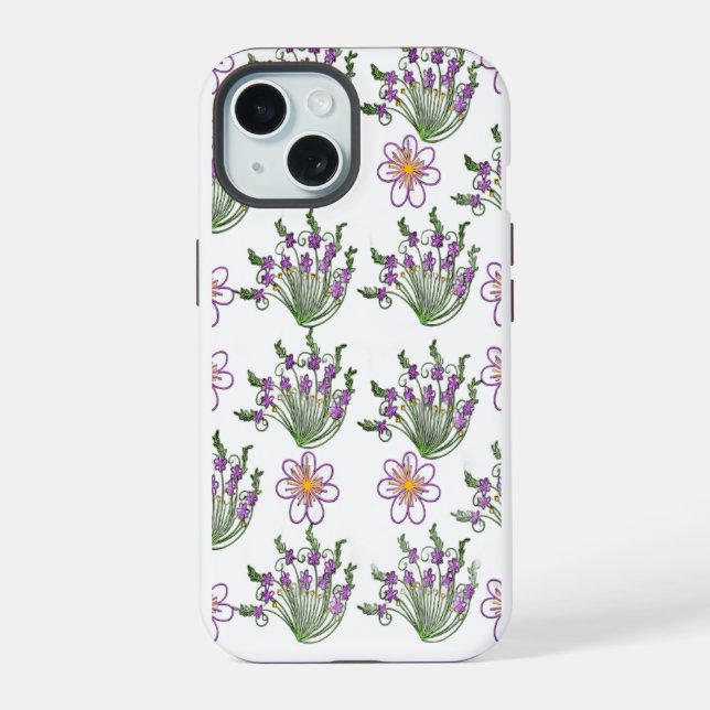 Neon Purple Floral Aesthetic Phone Case (Back)