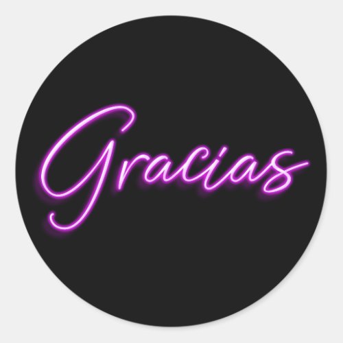 Neon Purple Glow Spanish Gracias Thank You Classic Round Sticker