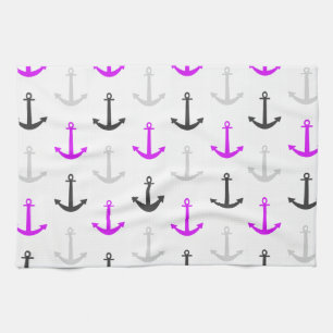 Neon Purple, Gray, Anchors; Nautical Towel