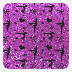 Neon purple gymnastics glitter pattern square sticker