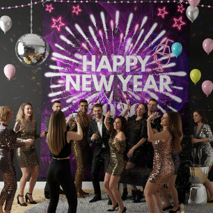 Neon Purple “Happy New Year”Glow Party Backdrop