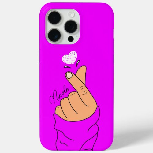 Neon Purple Korean Finger Heart Sign Warm Skin iPhone 15 Pro Max Case