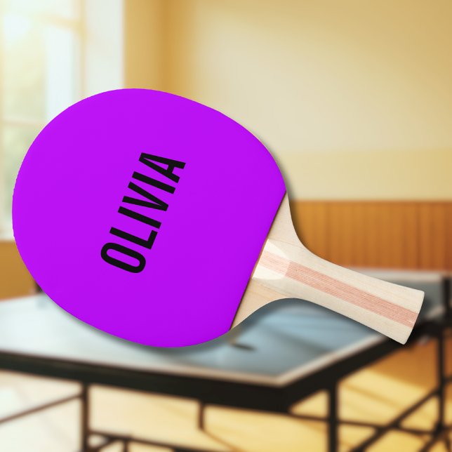 Neon Purple Modern Name | Trendy Minimalist  Ping Pong Paddle (Creator Uploaded)