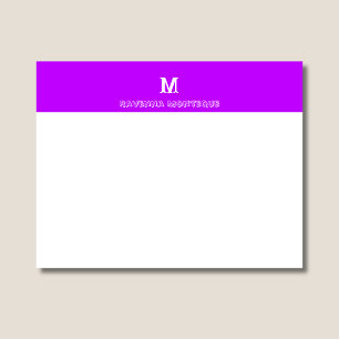 Neon Purple Personalized Name Letter Monogram Note Card