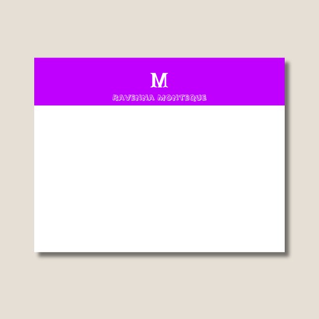 Neon Purple Personalized Name Letter Monogram  Note Card (Creator Uploaded)