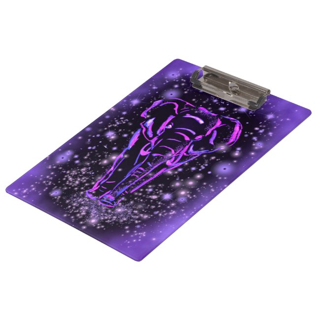 Neon Purple Pink Elephant Walking At Starry Night  Clipboard (Angled)