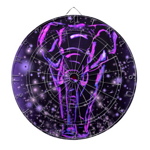 Neon Purple Pink Elephant Walking At Starry Night  Dart Board