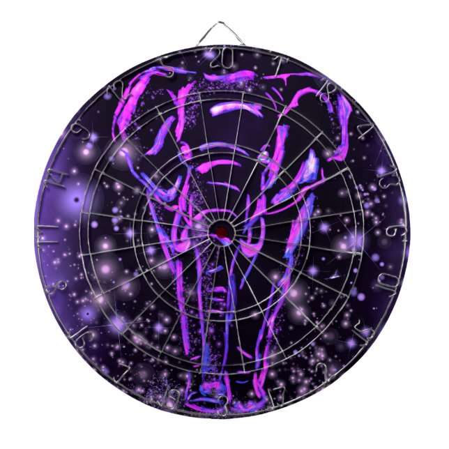 Neon Purple Pink Elephant Walking At Starry Night  Dart Board (Front)