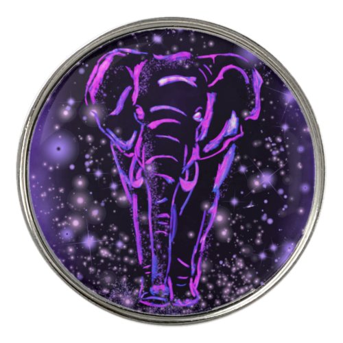 Neon Purple Pink Elephant Walking At Starry Night  Golf Ball Marker