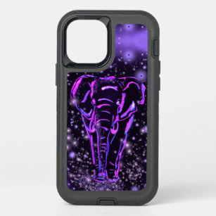 Neon Purple Pink Elephant Walking At Starry Night  OtterBox Defender iPhone 12 Case