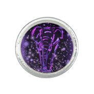 Neon Purple Pink Elephant Walking At Starry Night  Ring at Zazzle