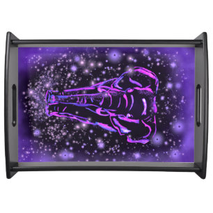 Neon Purple Pink Elephant Walking At Starry Night  Serving Tray