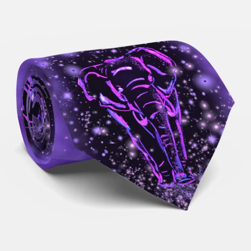 Neon Purple Pink Elephants Neck Tie Starry Night