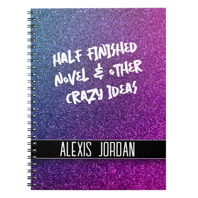 Neon Purple Pink Glitter Black and White Graffiti Notebook (Front)