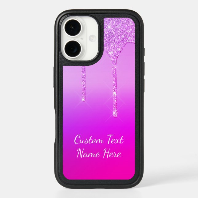 Neon Purple Pink Glitter Custom Text iPhone Case (Back)