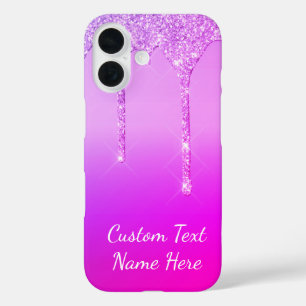 Neon Purple Pink Glitter Custom Text iPhone Case