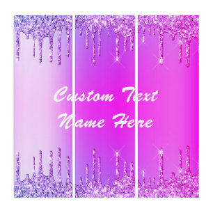 Neon Purple Pink Glitter Custom Text Triptych