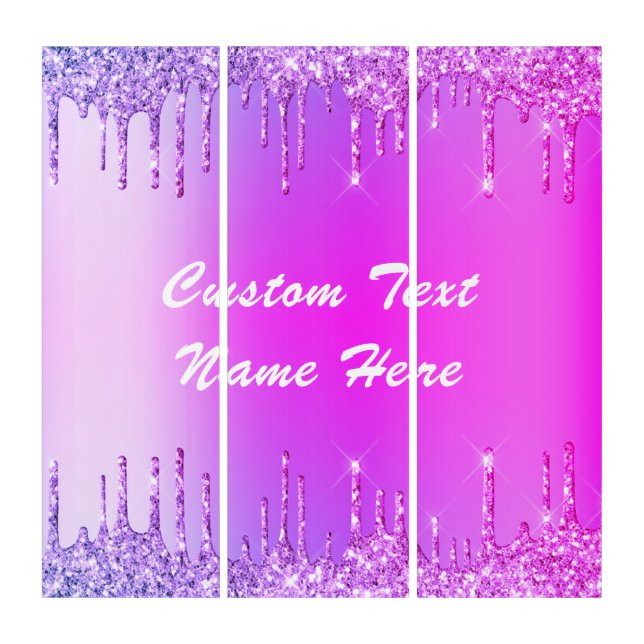 Neon Purple Pink Glitter Custom Text Triptych (Front)