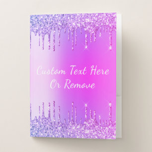Neon Purple Pink Glitter Pocket Folder Custom Text