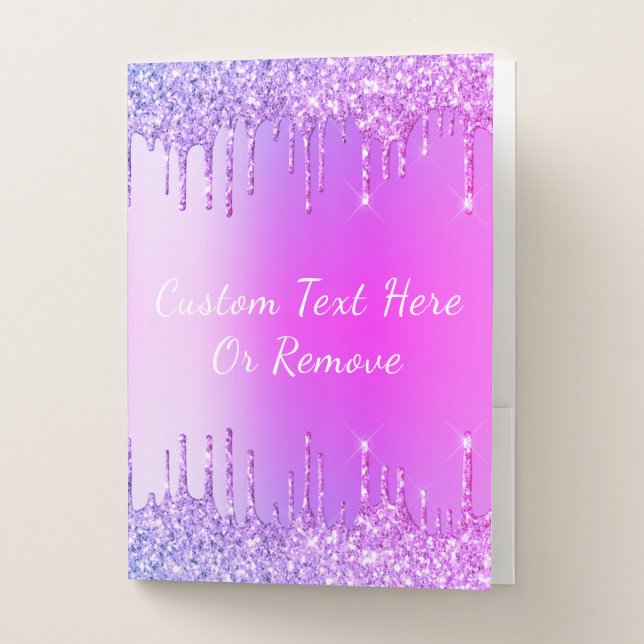 Neon Purple Pink Glitter Pocket Folder Custom Text (Front)