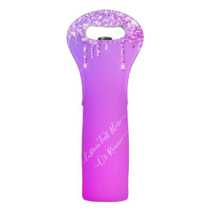 Neon Purple Pink Glitter Wine Bag with Custom Text