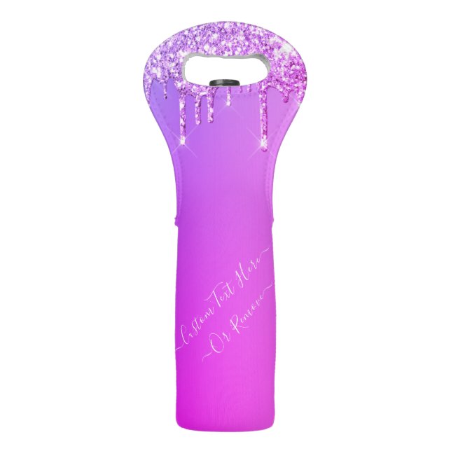 Neon Purple Pink Glitter Wine Bag with Custom Text (Front)