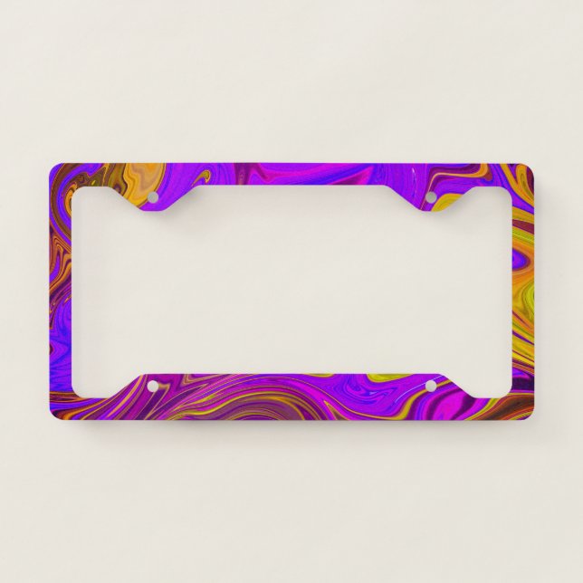 Neon Purple Pink Yellow Abstract Design License Plate Frame (Front)