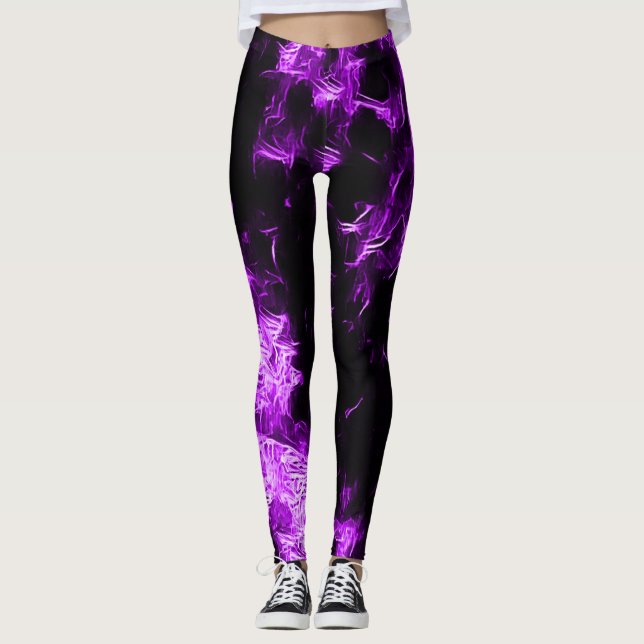 Neon Purple Rave Star Leggings (Front)