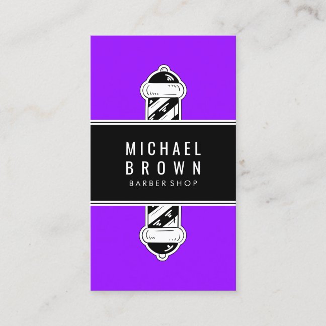Neon Purple Simple Vintage Barber shop Pole Business Card