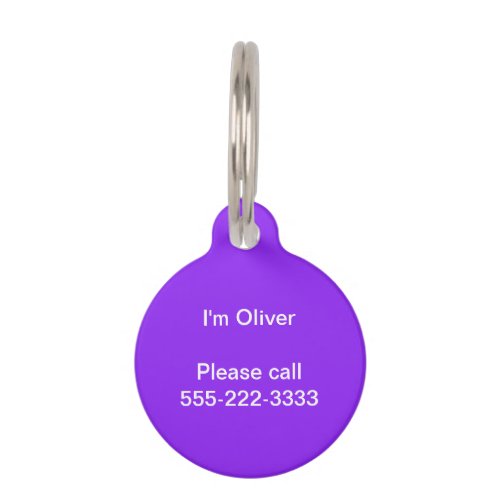 Neon Purple Solid Color Customize It Pet ID Tag