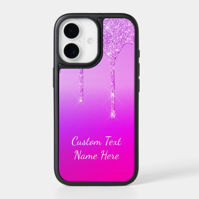 Neon Purple Sparkly iPhone Case Personalized Text (Back)