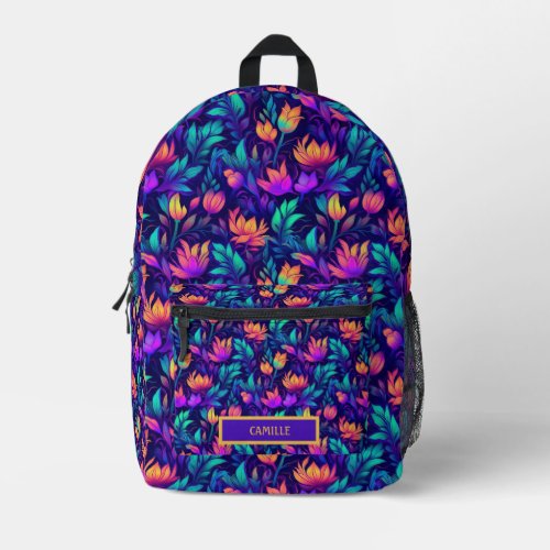 Neon Purple Teal Orange Monogram Name Camp  Printed Backpack