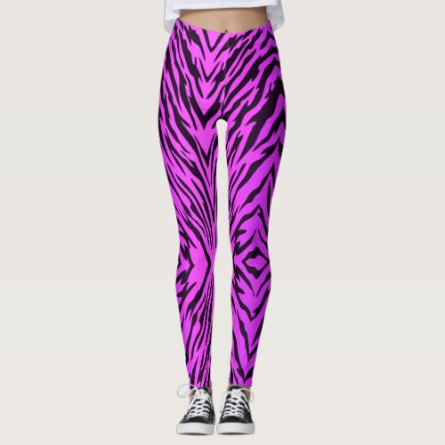 Neon Purple Tiger Stripes Animal Print Leggings