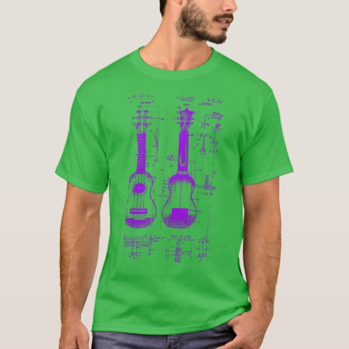 Neon Purple Ukulele Da Vinci Blueprint T_Shirt