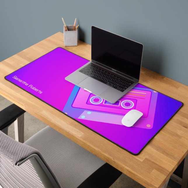 Neon Purple Vaporwave Aesthetic 90s Custom Name Desk Mat (Office 2)