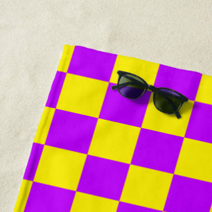 Neon Purple Yellow Checkered Checkerboard Vintage Beach Towel