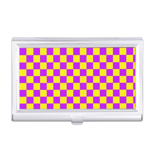Neon Purple Yellow Checkered Checkerboard Vintage Business Card Case