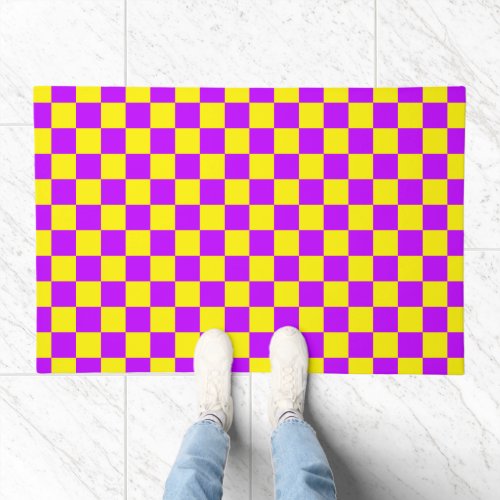 Neon Purple Yellow Checkered Checkerboard Vintage Doormat