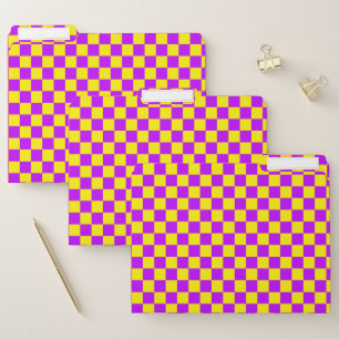Neon Purple Yellow Checkered Checkerboard Vintage File Folder