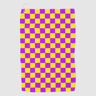 Neon Purple Yellow Checkered Checkerboard Vintage Golf Towel