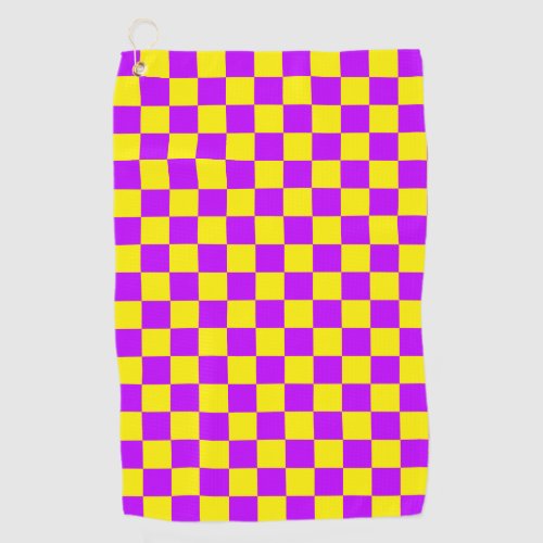 Neon Purple Yellow Checkered Checkerboard Vintage Golf Towel