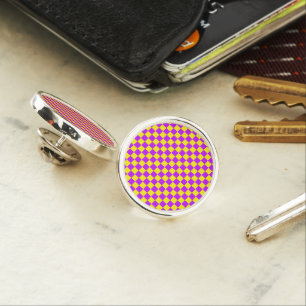 Neon Purple Yellow Checkered Checkerboard Vintage Lapel Pin