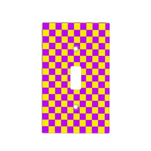 Neon Purple Yellow Checkered Checkerboard Vintage Light Switch Cover
